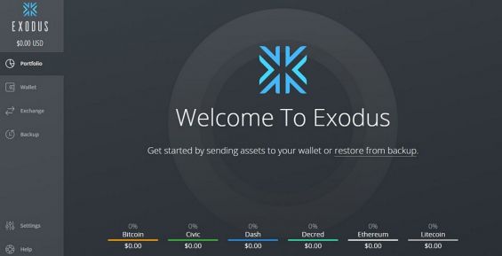 Интерфейс кошелька Exodus