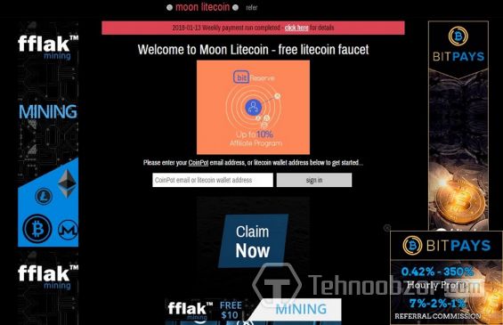 Начальная страница сайта Moon Litecoin