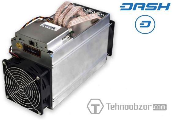 Асик Antminer D3 и значок криптовалюты DASH