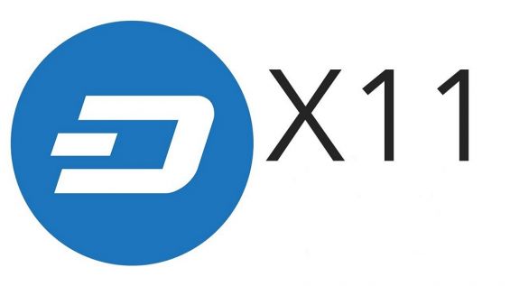 Обозначение алгоритма X11 и значок криптовалюты DASH