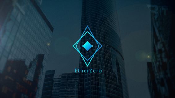 Значок Etherzero на фоне небоскребов