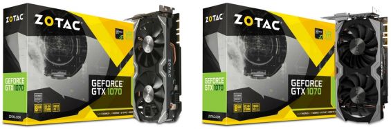 Две видеокарты Zotac GeForce GTX 1070 и упаковки от них