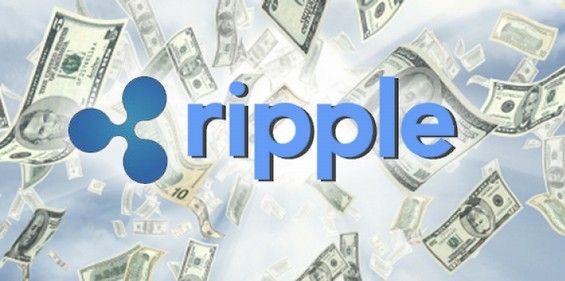 Знак Ripple на фоне падающих долларовых банкнот