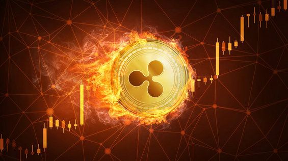 Золотая монета Ripple в огне