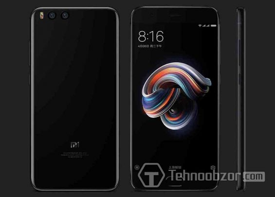 Изображение смартфона Xiaomi Mi Note 3 с разных сторон