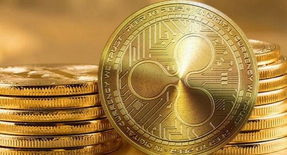 Золотистая монета Ripple крупным планом