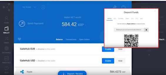 Пополнение XRP-кошелька на GateHub
