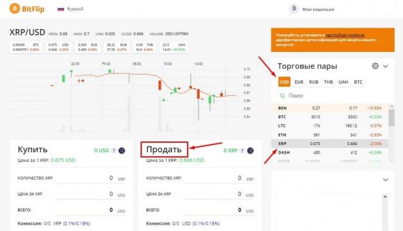 Процесс обмена криптовалюты Риппл на бирже Bitflip