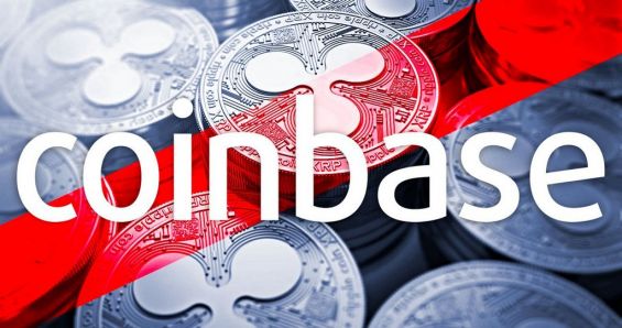 Надпись Coinbase на фоне монет Риппл