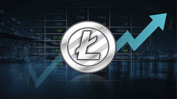 Значок Litecoin на фоне таблицы биржи