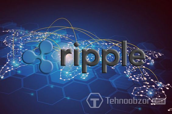 Значок Ripple на фоне цифровой карты мира