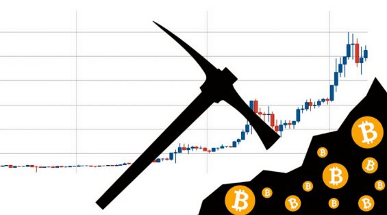 Шахтерская кирка, значки Bitcoin и график