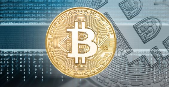 Эмблема Bitcoin и двоичный код