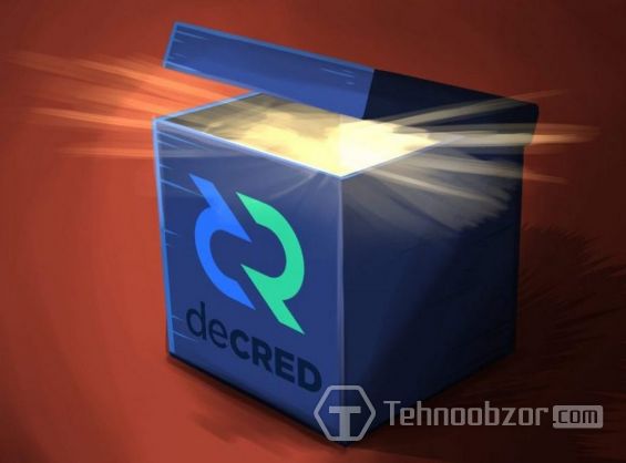 Коробочка со значком криптовалюты Decred