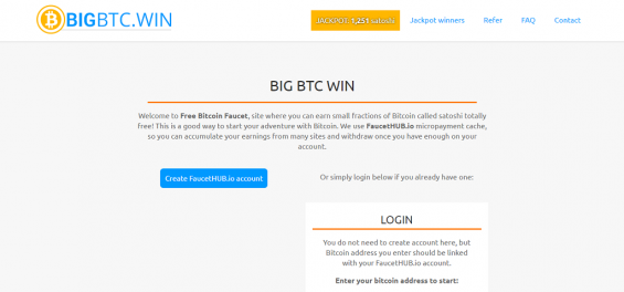 Интерфейс Bitcoin faucet BIG BTC WIN