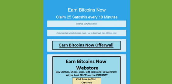 Интерфейс Bitcoin faucet Earn Bitcoins Now