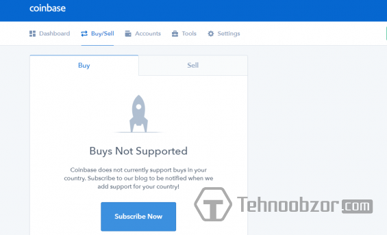 Объявление об отсутствии опции обмена на Coinbase для Украины