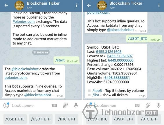 Интерфейс Телеграм-бота DCBot