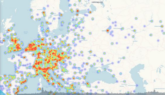Карта с местами, где принимают оплату Биткоинами