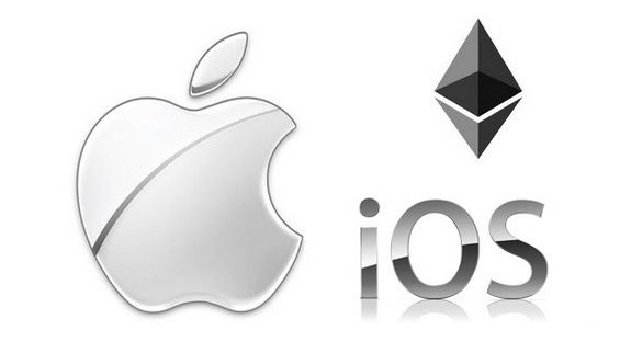 Эмблема iOS и значок криптовалюты Ethereum