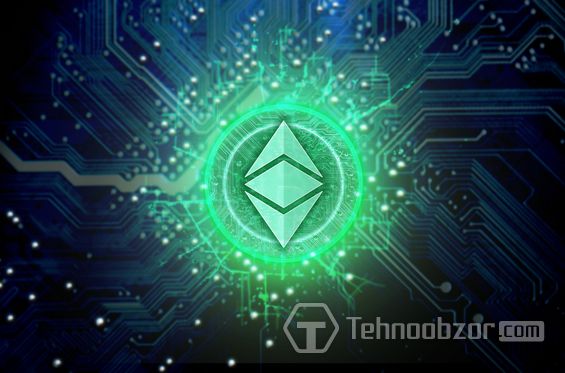 Значок Ethereum Classic на фоне технической схемы