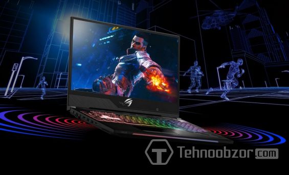 Игровой персонаж на экране ноутбука ASUS ROG Strix SCAR II