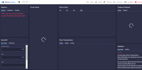 Интерфейс площадки etherdelta.com