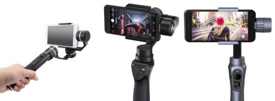 Гироскопы для смартфонов DJI OSMO Mobile, Zhiyun Smooth Q и Feiyu Tech SPG на белом фоне