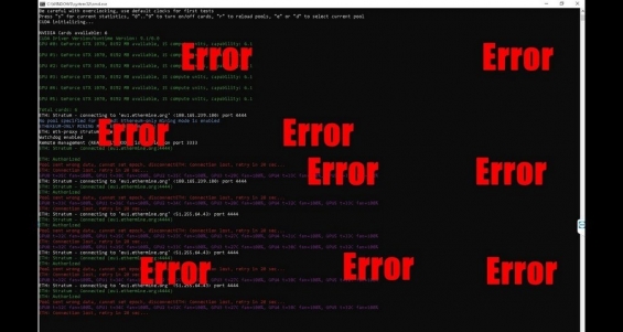 Сообщения об ошибке в окне программы Claymore’s Dual Miner