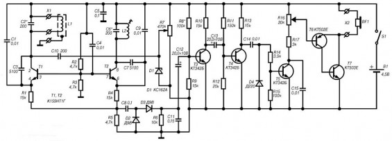 Схема металлоискателя ПИРАТ на транзисторах