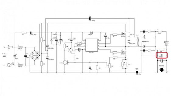 Расположение выходного конденсатора на 1000 мкФ