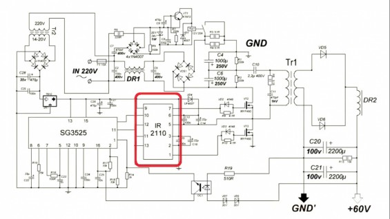 Элемент IR 2110 на схеме