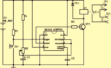 Схема реле с «интегральным таймером» NE555
