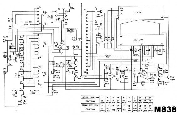 Схематическая конструкция мультиметра DT838