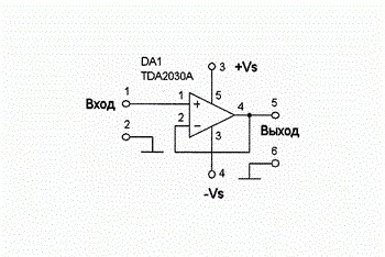 Схема мощного повторителя сигнала на TDA2030A