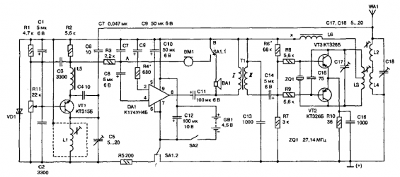 Принципиальная схема КВ трансивера на 28МГц, мощностью передатчика 400мВт