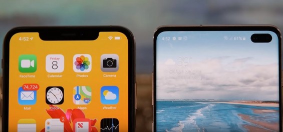 Уровень заряда батареи на iPhone XS Max и Galaxy S10+