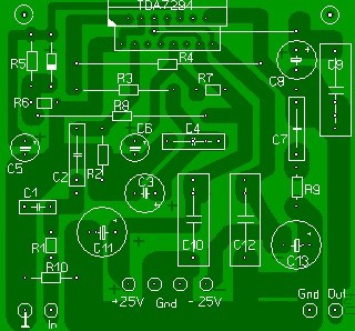 Обратная сторона печатной платы усилителя на микросхеме TDA7294