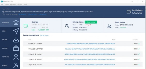 Интерфейс программного бумажника Karbo