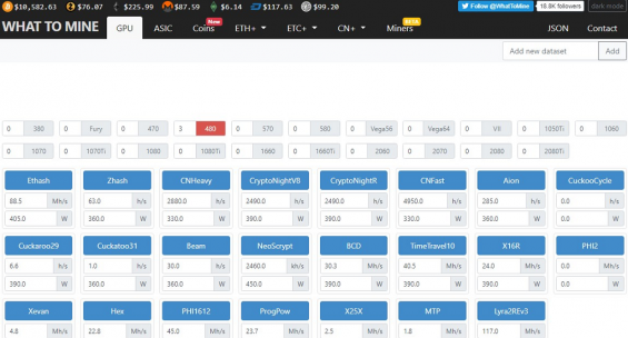Расчет доходности видеокарт на калькуляторе WhatToMine