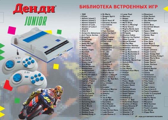 Список поддерживаемых игр приставками Dendy Junior 195 игр