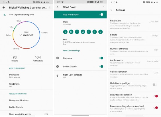 Screen Recorder и Digital Wellbeing в OnePlus 7T