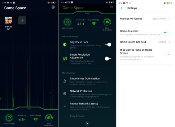 Утилита Game Space на смартфоне Oppo Reno 2