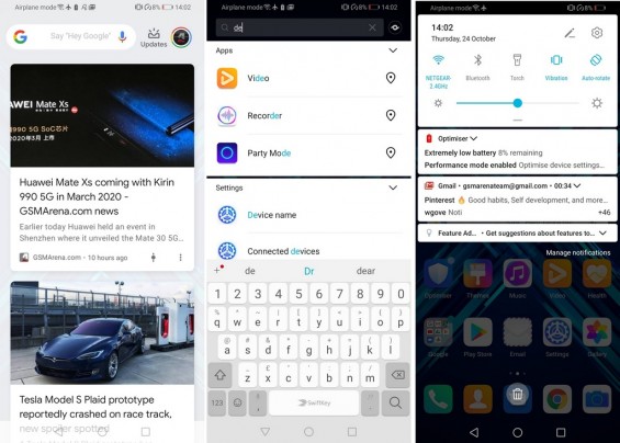 Гугл-новости, поиск приложений и шторка уведомлений Honor 9X