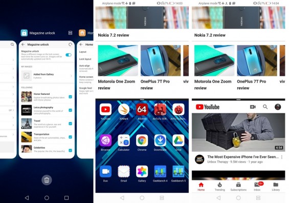 Последние приложения и разделенный экран Honor 9X