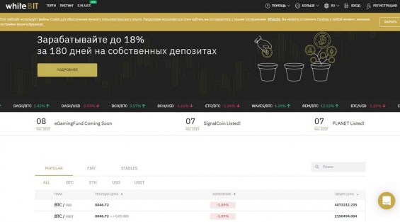 Страница площадки WhiteBIT