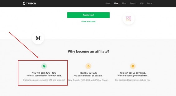Партнёрская программа от производителя аппаратных кошельков Trezor