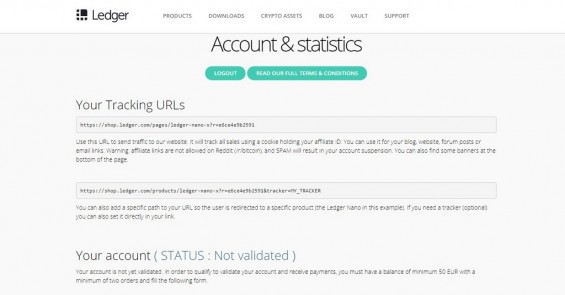 Страница с партнёрской программой кошелька Ledger