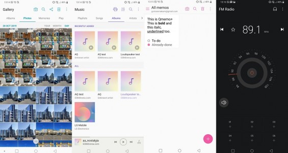 Галерея, плеер, FM-радио и QuickMemo+ на LG V50