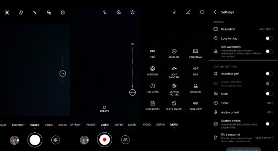 Меню камеры Huawei Honor V30 Pro